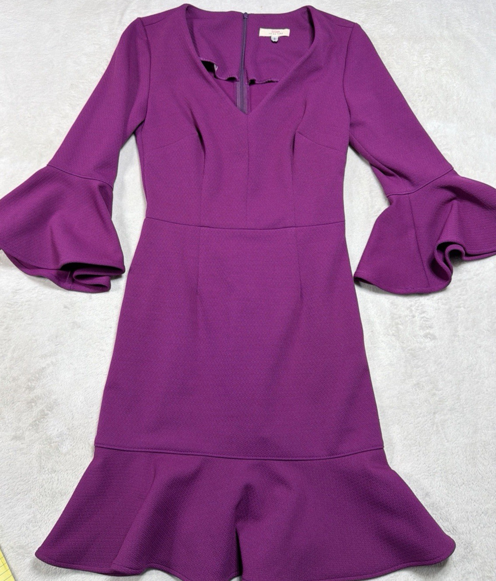 Trina Turk Purple Bell Sleeve Flounce Hem Mini Dress 2 Cocktail Wedding Guest